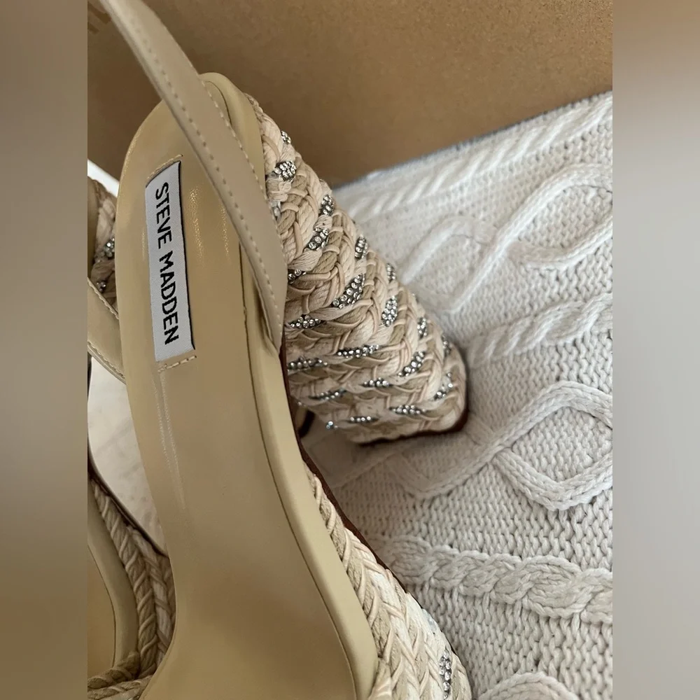 Steve Madden Cream Woven “Lucci” Platform Sandals Various Sizes - Picture 3 of 15